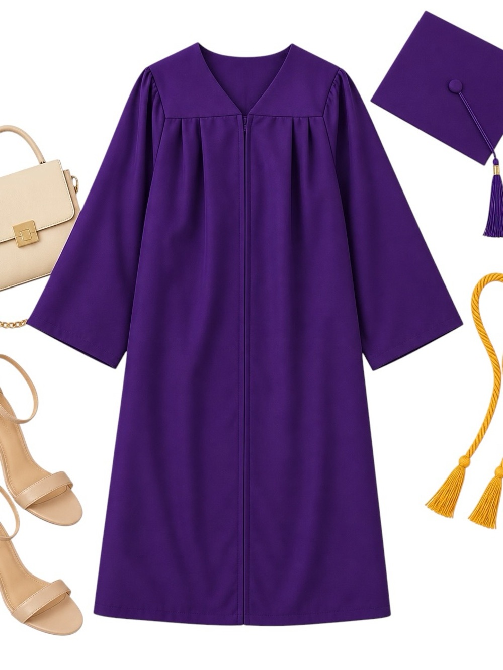Jostens Purple Graduation Gown ONLY Unisex Zip Front Academic Regalia Adult EUC